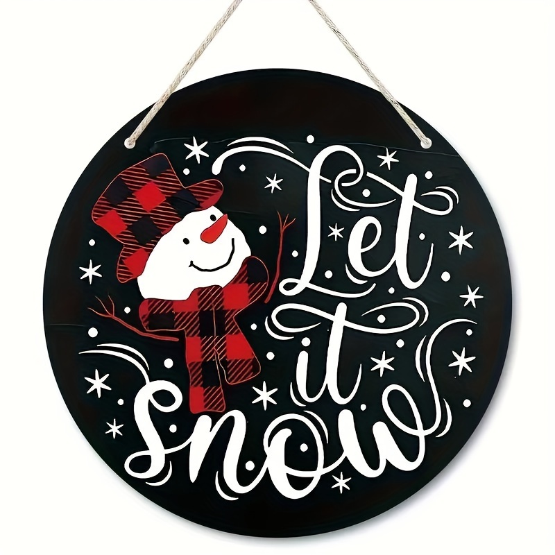 

Rustic Wooden Christmas Sign, Round Snowman Door Hanging, Classic With "" Design, Star Accents & Rope, Holiday Wall Art For Home Entrance