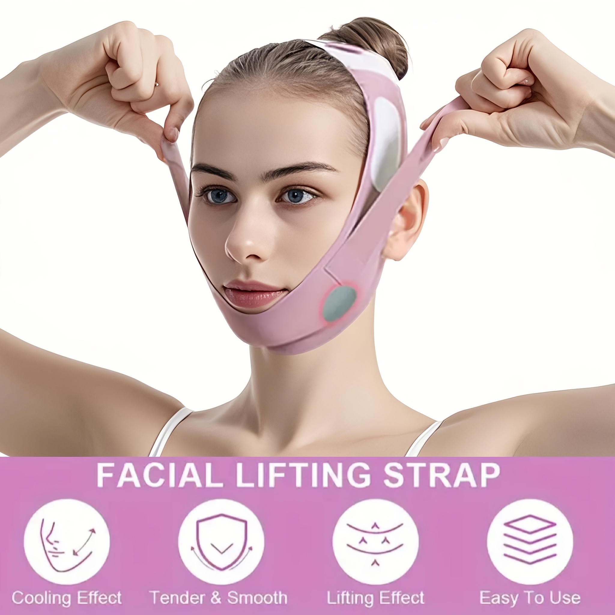 TEMU Reusable V-shaped Lifting Facial Mask - Pink , Used To Reduce Double Chin, Tighten Face And Prevent Sagging | Ultra-thin Comfortable Summer Wear, With Cooling Function, Face Tools | Design |