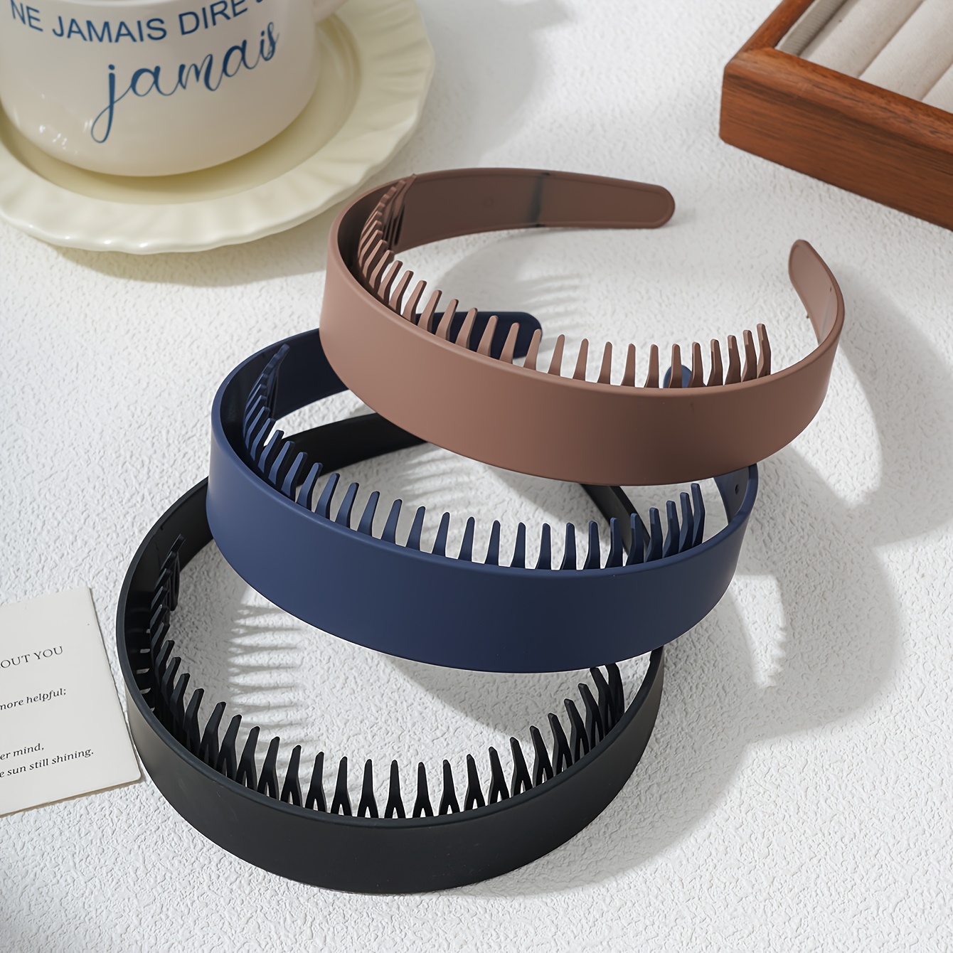 E-shop 3 Stück Damen Vintage Matt -Rutsch Breite Haarbänder mit Zähnen – Haarband für Volumen & hohen Haaransatz, Retro Elegante Uni-Farben Haarkrone