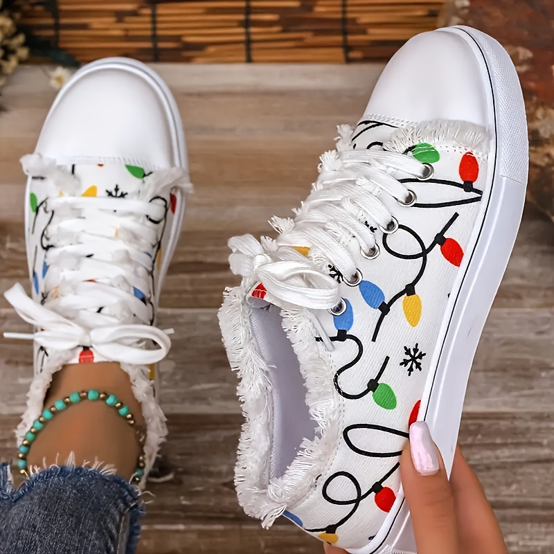 item picture womens colorful print lace up low top flats lightweight comfortable casual sneakers