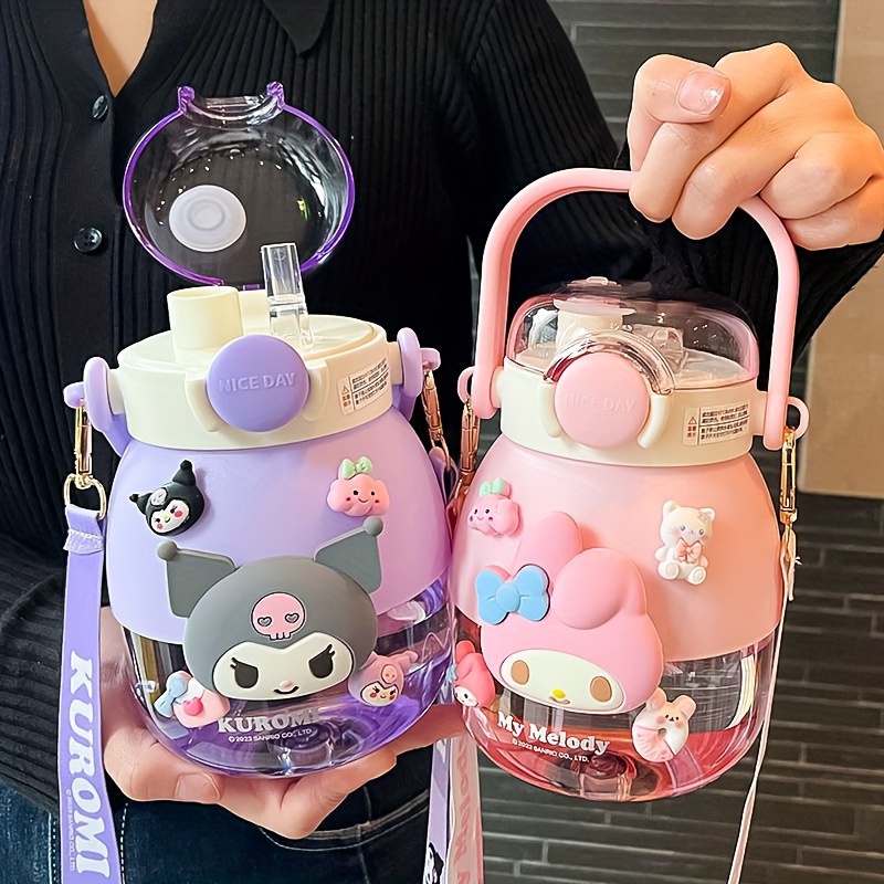 

1pc Sanrio Series Large Capacity Water Cup, Cute Cartoon Water Bottle With Flip Top And Straw, Kuromi, My Melody, And Cinnamonroll Style, For Outdoor Sports, Fitness, Travel