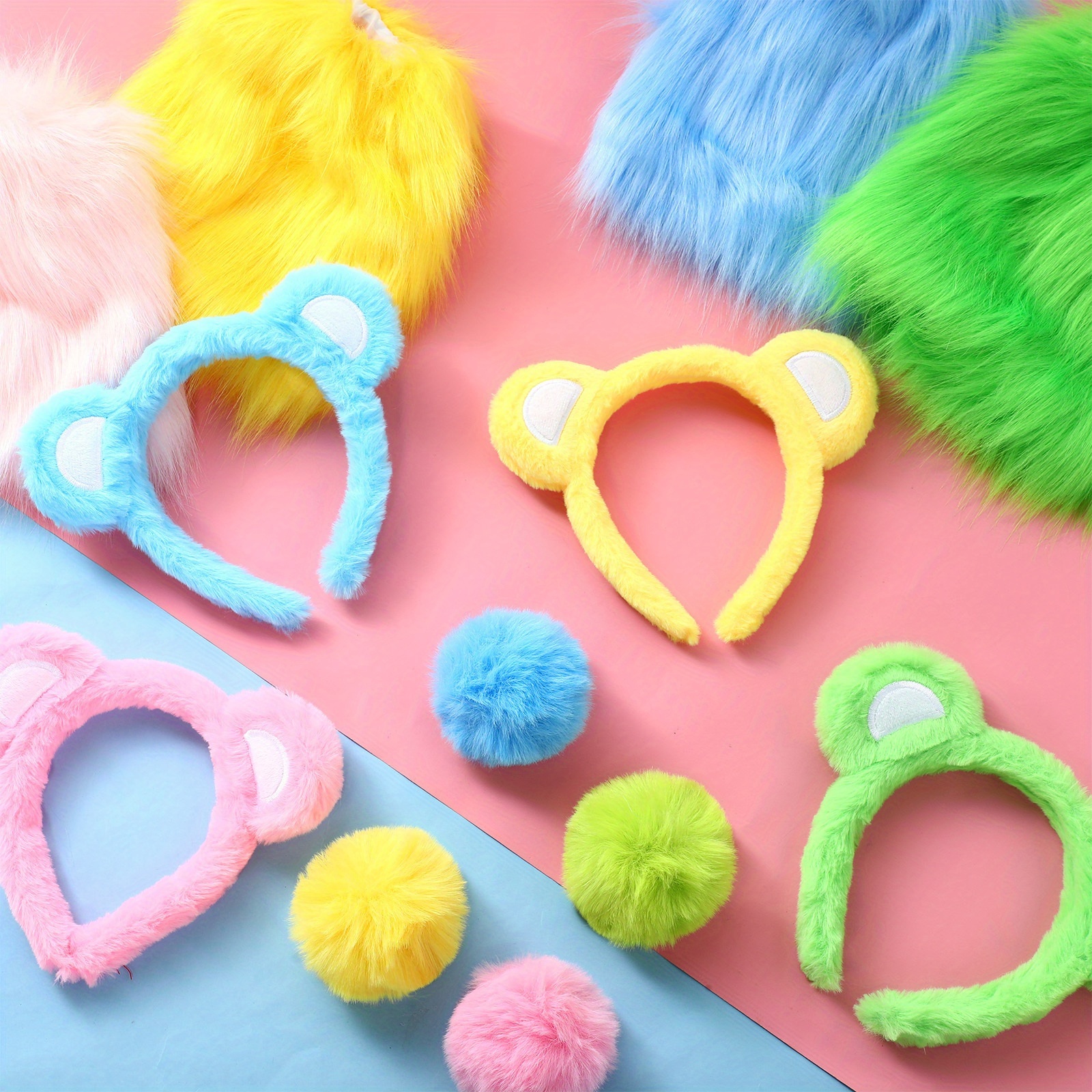 Women Fluffy Pom Pom Headbands 6Pcs Colorful Bear Ears for Cosplay Daily Cute headband bear sold on Temu United States main image 3