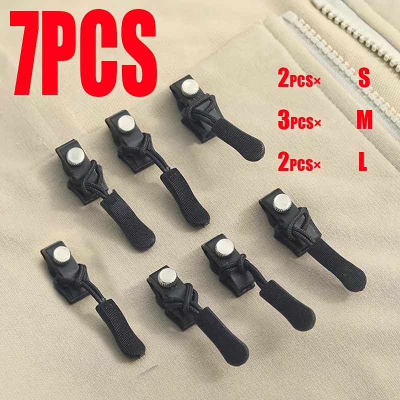 TEMU 7pcs Quick- Repair Zipper Pull Set, 2pcs × S + 3pcs × M + 2pcs × L, Includes 3 Sizes Suitable For Various Zipper Sizes On Clothing, Luggage,