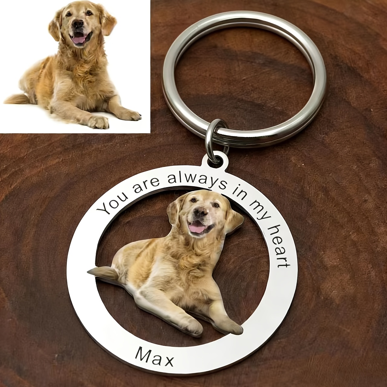 TEMU Custom Pet Keychain - Personalized Gift With Your Pet's Photo - Heart-shaped Key Ring - Birthday, Father's Day, Valentine's Day Gift - Durable