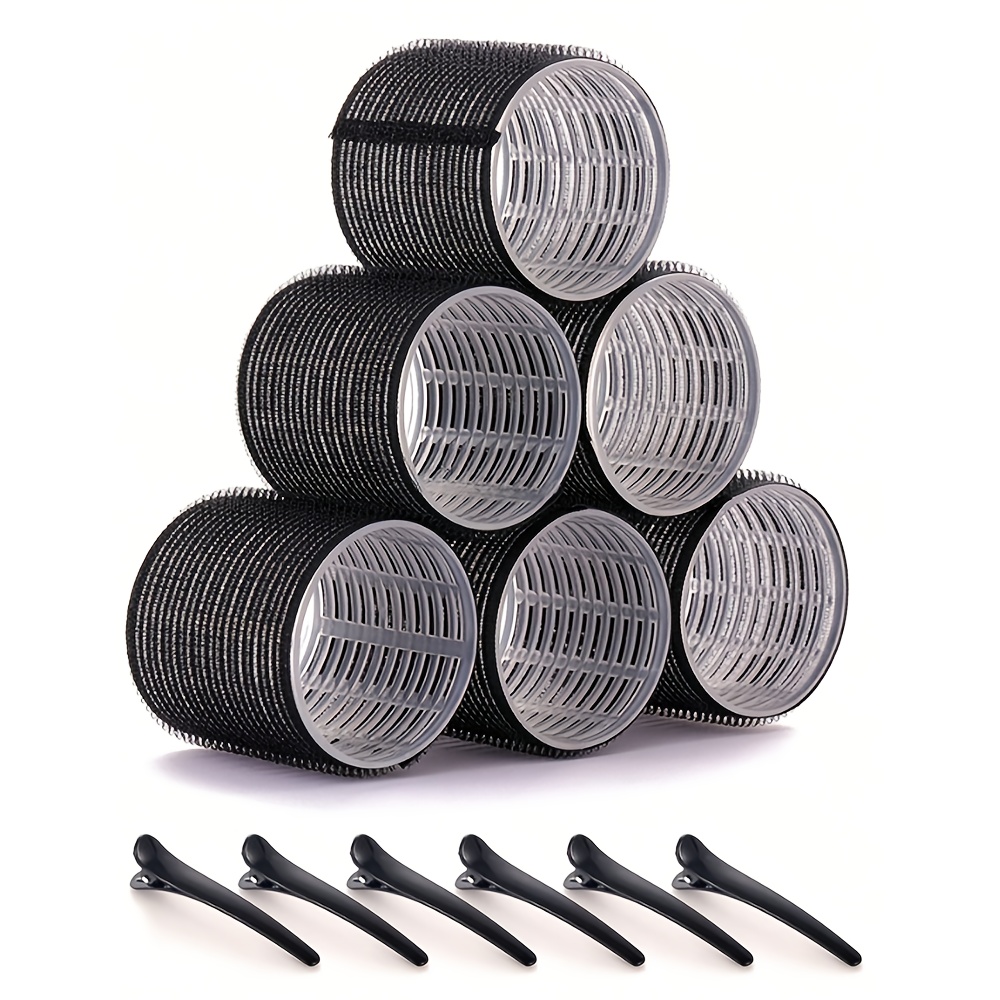 TEMU Jumbo Hair Curlers Rollers 2.56in 12pcs/set Rollers Kit With 6rollers And 6clips, Curlers For Diy , Heatless Rollers