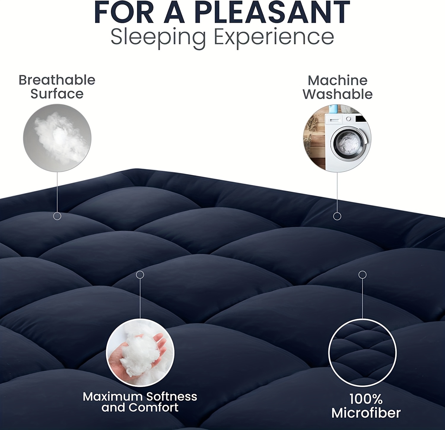 Super Soft 4Inch/ 10 Cm Deep Fill Mattress Topper Luxury Quilted Bed Pad With Elastic Corners Breathable, Durable, Machine Washable, Ideal For Single, Double, King Super King Beds For All Season Comfort