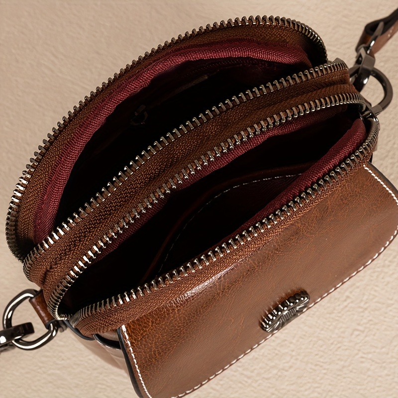 Classic Mini Leather Crossbody Bag for Phones with Adjustable Strap
