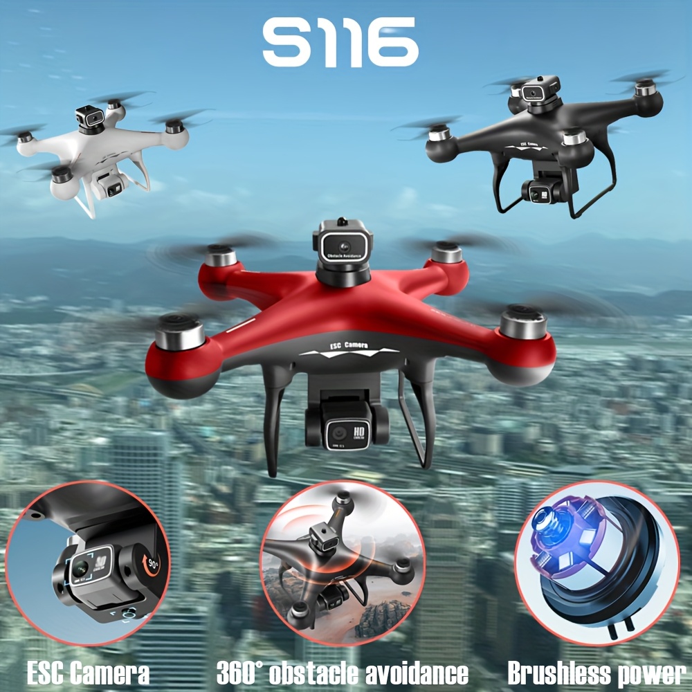 Drone S116 z Podwójnymi Kamerami - Silnik Bezszczotkowy, Unikanie Przeszkód, Pozycjonowanie Optyczne, LEDowe Światła Nocne, Prędkości, Akumulator, Wi-Fi, Idealny dla Początkujących, Prezent Urodzinowy, Drone dla Początkujących | LEDowe Światła Nocne | Drone z Silnikiem Bezszczotkowym, Akcesoria do Dronów