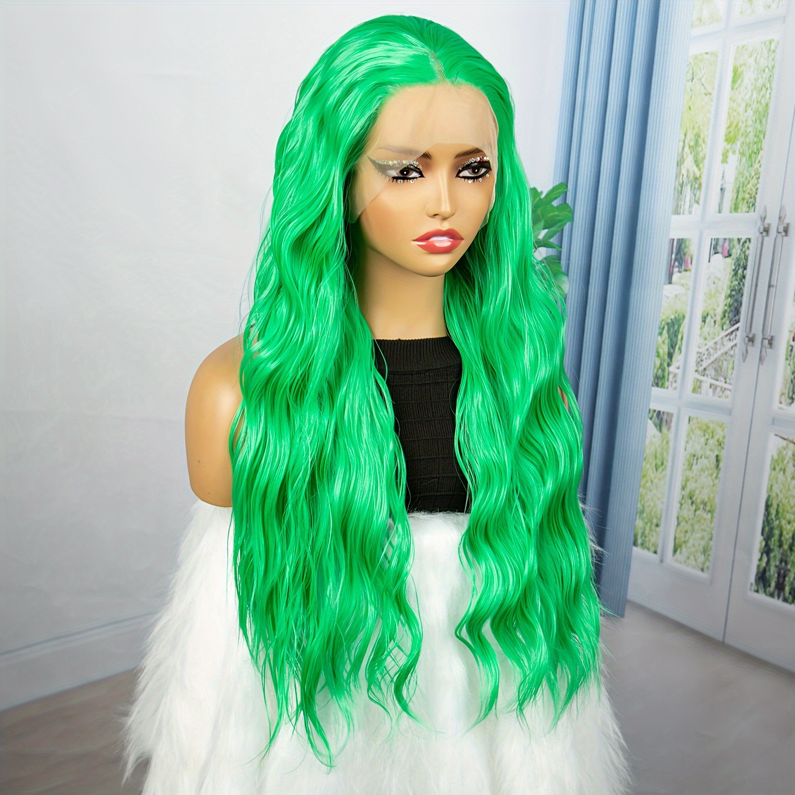 Green Long Curly Wig Synthetic Lace Wig Beginners Temu