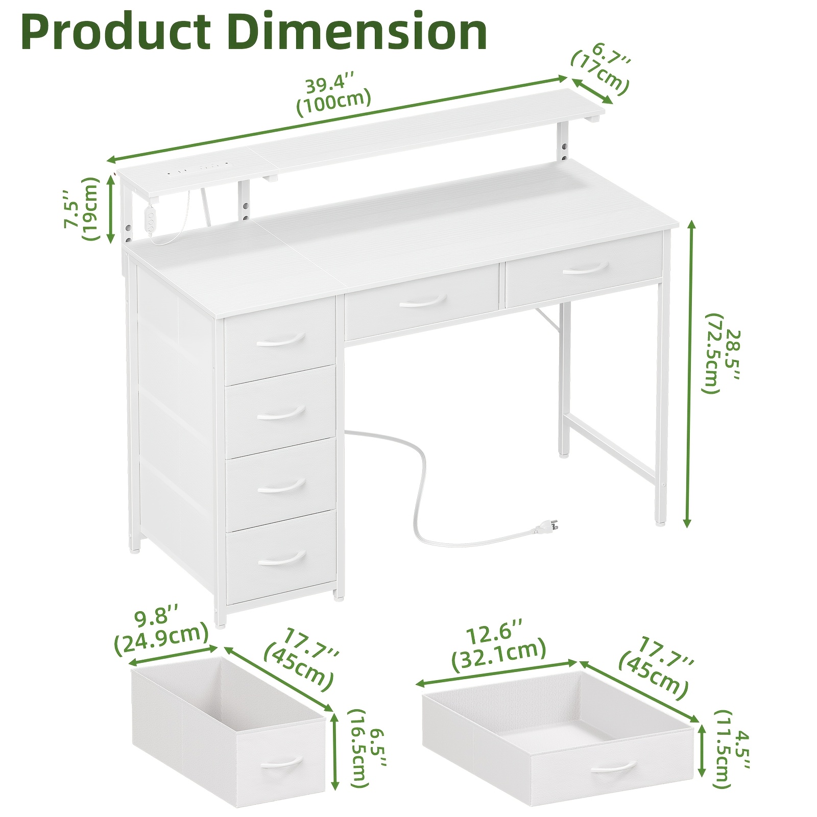 TEMU Bureau d'ordinateur EUNOS 39.4" / 47.2" avec 6 tiroirs pour chambre à coucher, facile pour bureau à domicile, bureau d'écriture, table de jeu
