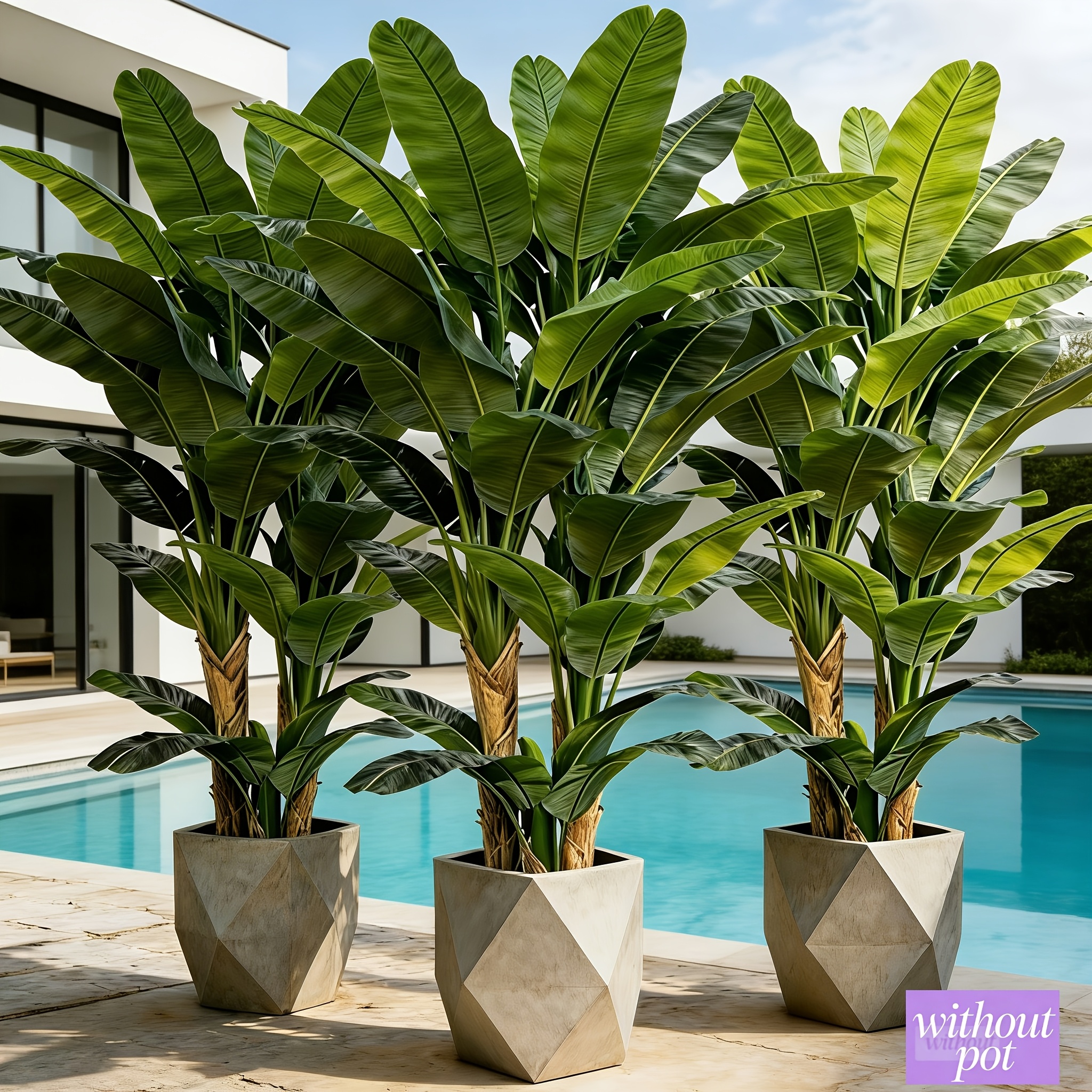 3pcs Set - Large Artificial Palm Trees - Outdoor Faux Greenery - Banana Tree | Broad, Lush Leaves and Branches, Maintenance-Free, Suitable for Indoor/Outdoor Decoration, Decor for Scenes Like Gardens, Courtyards, Living Rooms, Bedrooms