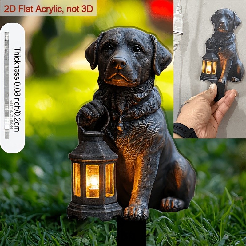 TEMU 2d Flat, [2d Flat] 2d , [2d Flat] 1 Cute Dog-shaped Garden Stake With Lantern - Flat Acrylic Outdoor Decoration, Suitable For Flower Pots,