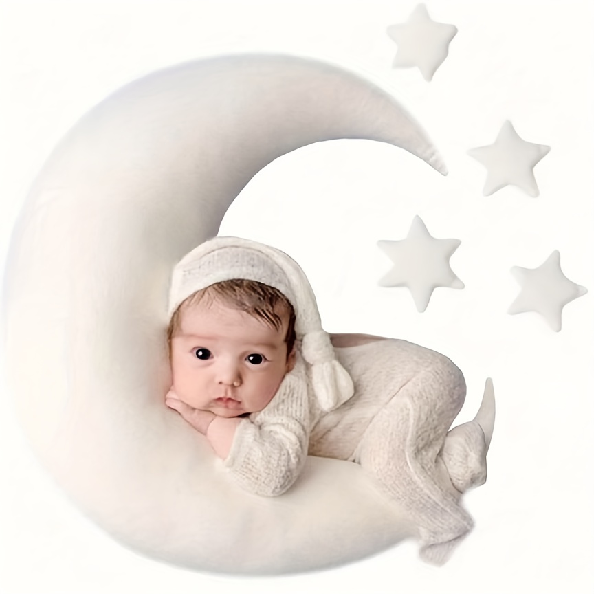 Image of 5pcs/set Flannel Baby Moon Stars Pillow, Newborn Crescent Star Posing Pillow Newborn Photography Props Boy Girls Baby Shower Decorations Shower Easter Gift Things