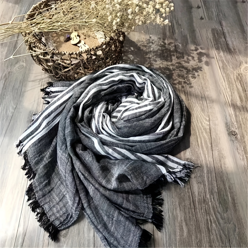 

Vintage Style Men's Cotton And Linen Scarf With Fringe Edges - 65cm X 185cm