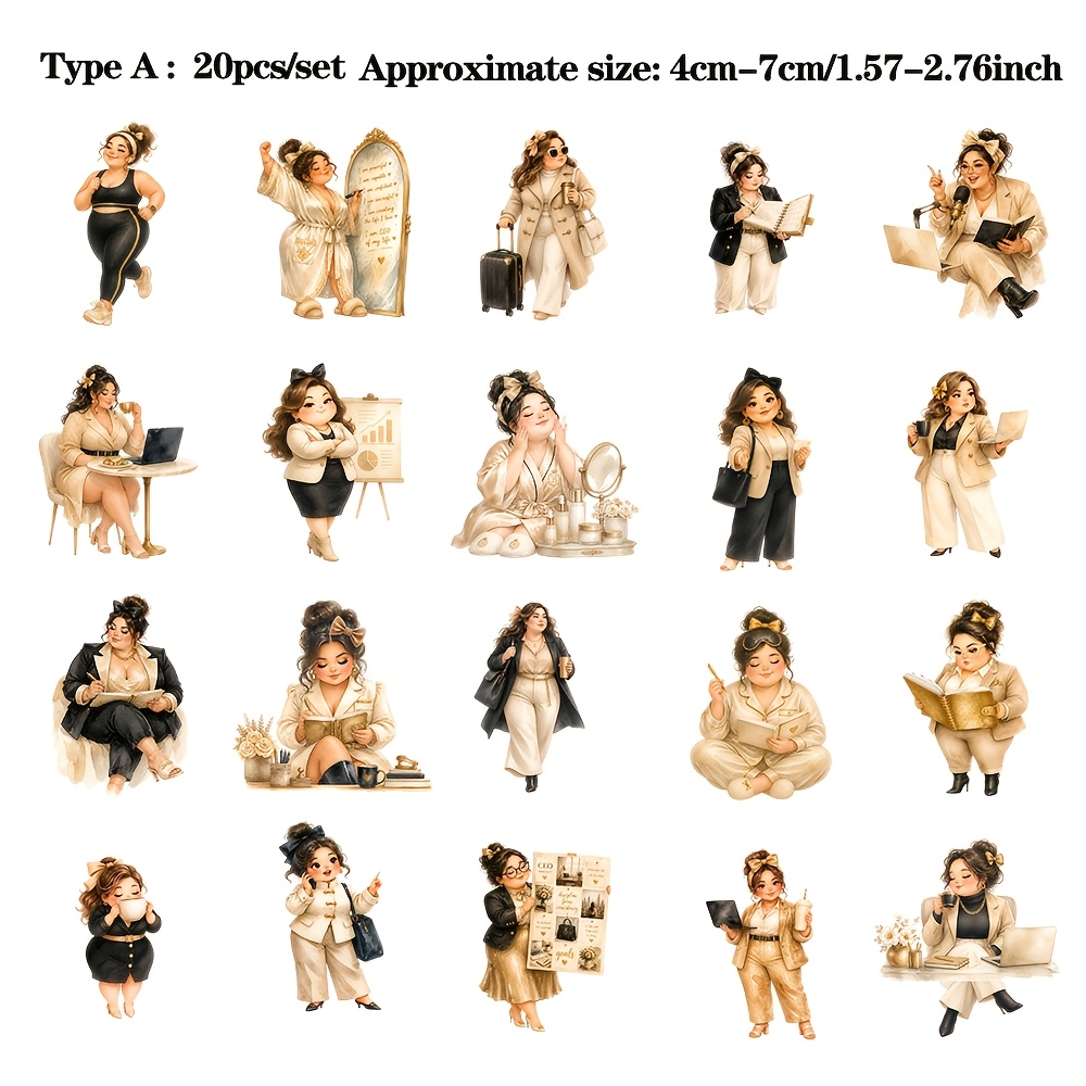 TEMU Ruonaorou 20 Sheets Vintage Creative Cute City Girl Planner Sticker Decoration 2d Flat Handmade Sticker Scrapbooking Diary Notebook Album Photo