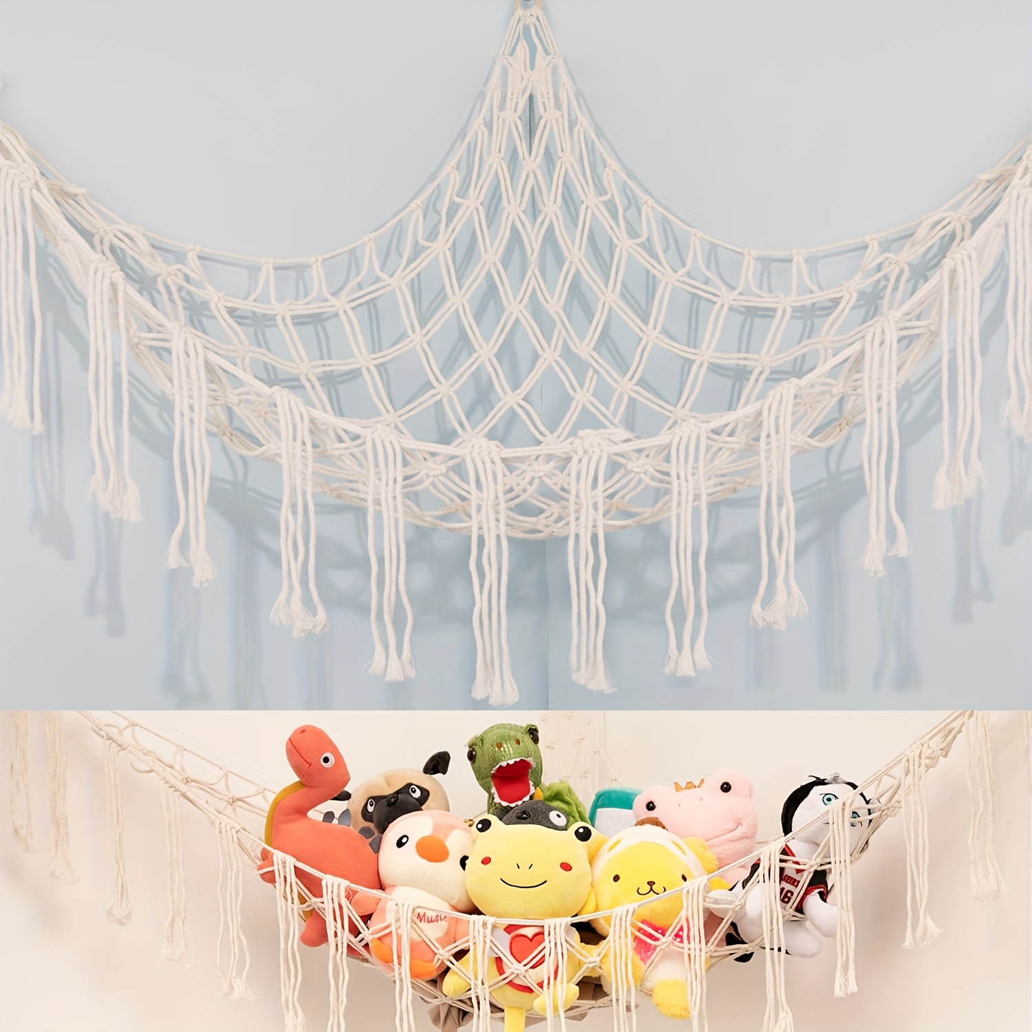 large hammock net for plush animals cute plush animal storage rack for room decor ideal for kids and nurseries wall and bedroom home decor   3 hooks