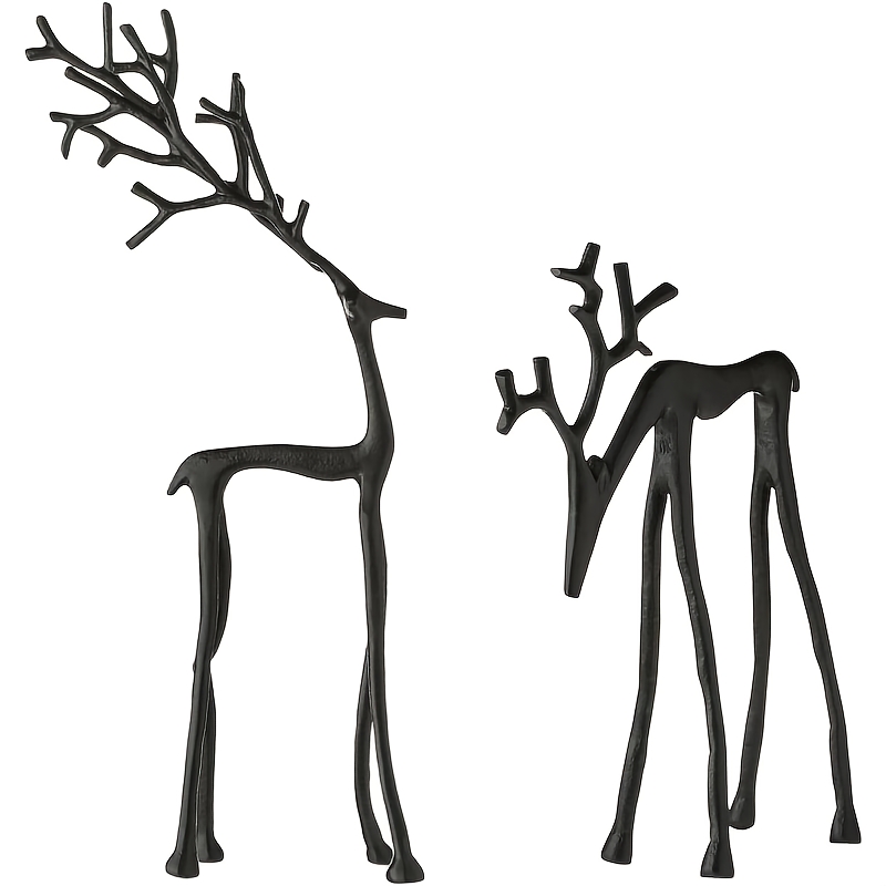 TEMU 2pcs Black Reindeer Statues, Modern Resin Reindeer Figurines, Table Centerpiece Ornaments, Elegant Indoor Holiday Decor, Christmas Decorations