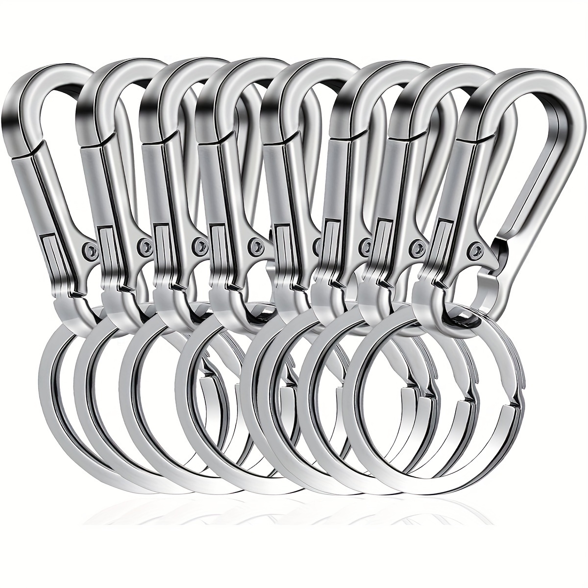 

8pcs Metal Keychain Set Carabiner & Storage Bag - Zinc Alloy, Non-knotted For Men