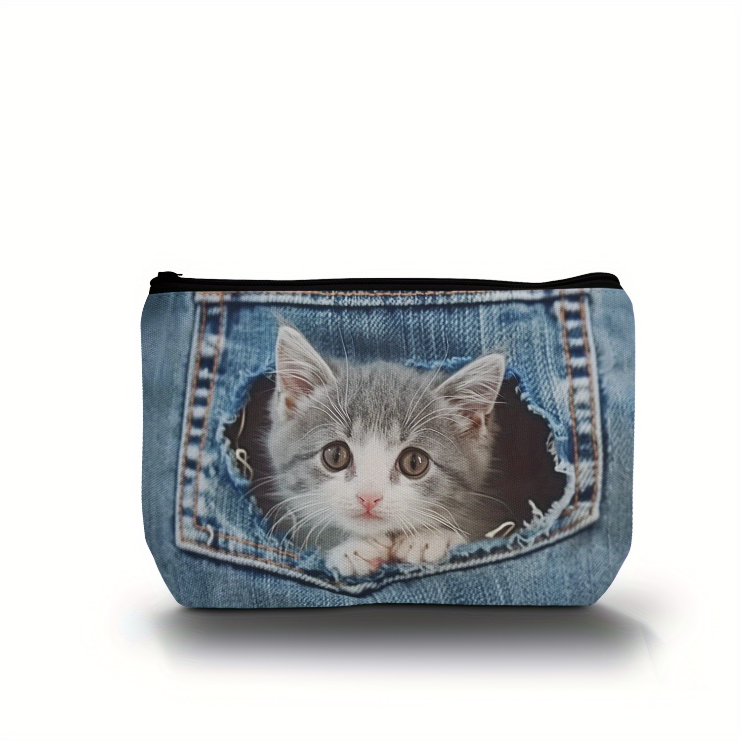 TEMU 1pc Cute Cat Print Zipper Storage Bag, Lightweight Versatile Pouch, Simple Clutch Makeup Bag