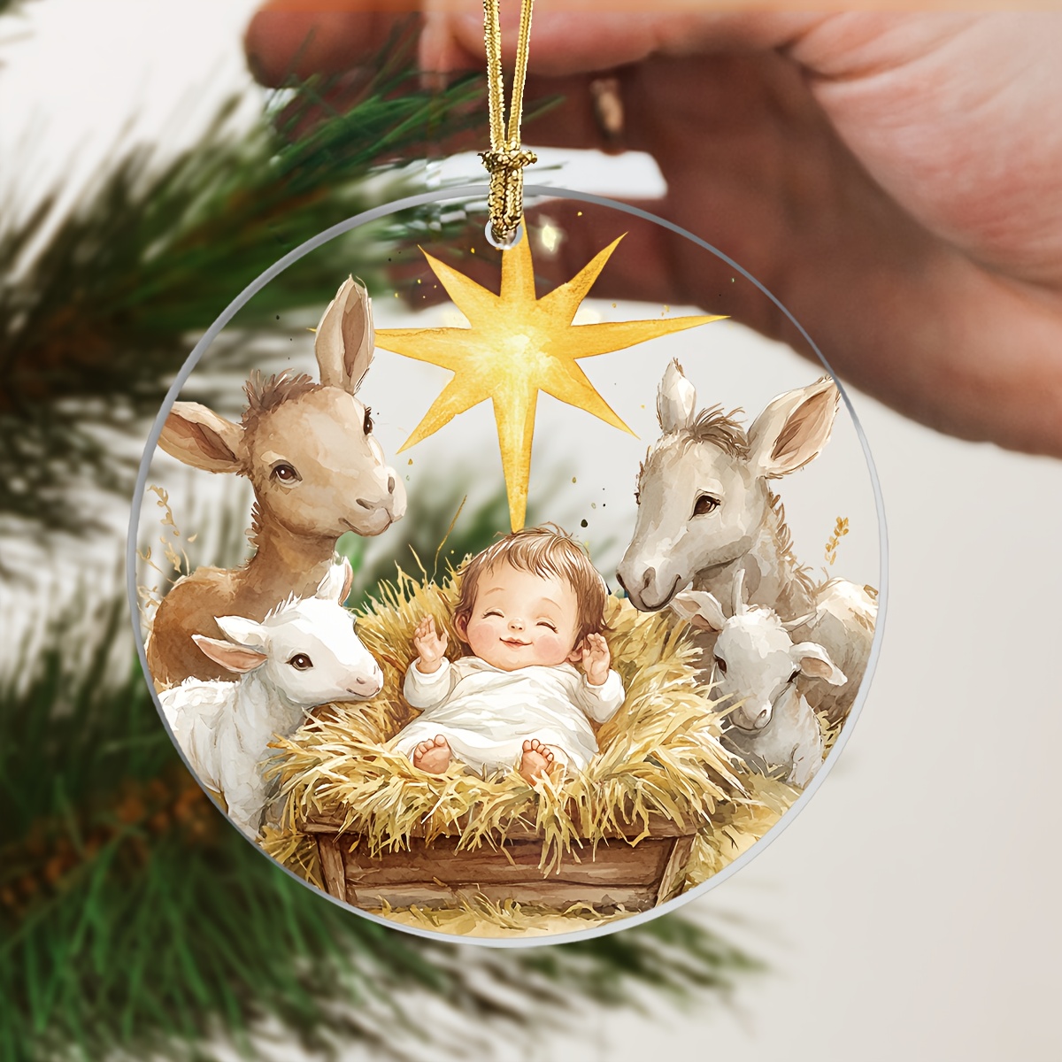 

1pc Acrylic Christmas Ornament - Star And Animals Design, No Power Needed, Holiday Hanging Decoration For Christmas, Halloween, Easter, Thanksgiving, New Year