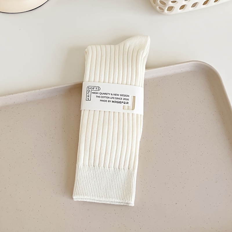1 Pair Of Women's Mid-calf Slouch Socks For Autumn/winter, Solid Color Socks With Colored Vertical Stripes, Suitable For Spring, Autumn, And