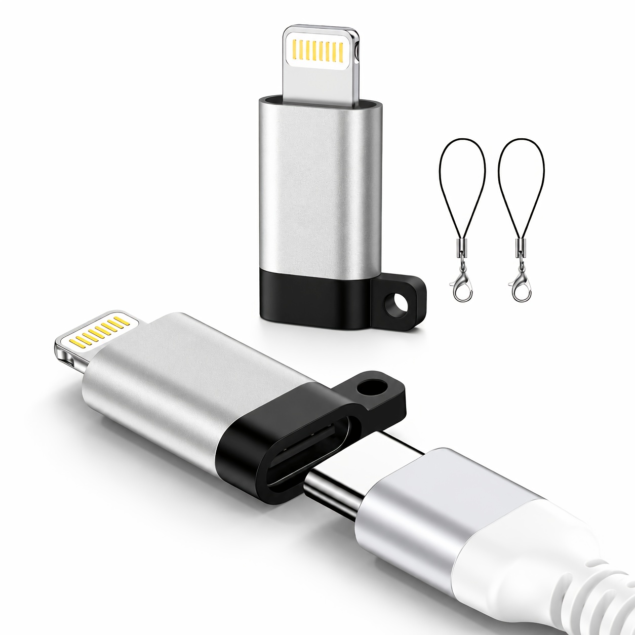 TEMU 2-pack Lanyard Style Usb-c To Lightning Adapters, Usb-c Female To Lightning Male Adapter Type-c To Iphone Data Cable Converter, With Anti-loss