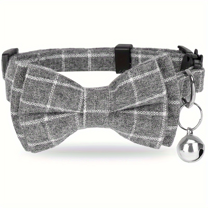 TEMU 1pc Collar ajustable de cuadros para gatos con campana, poliéster, hebilla de seguridad, adecuado para gatos y perros pequeños
