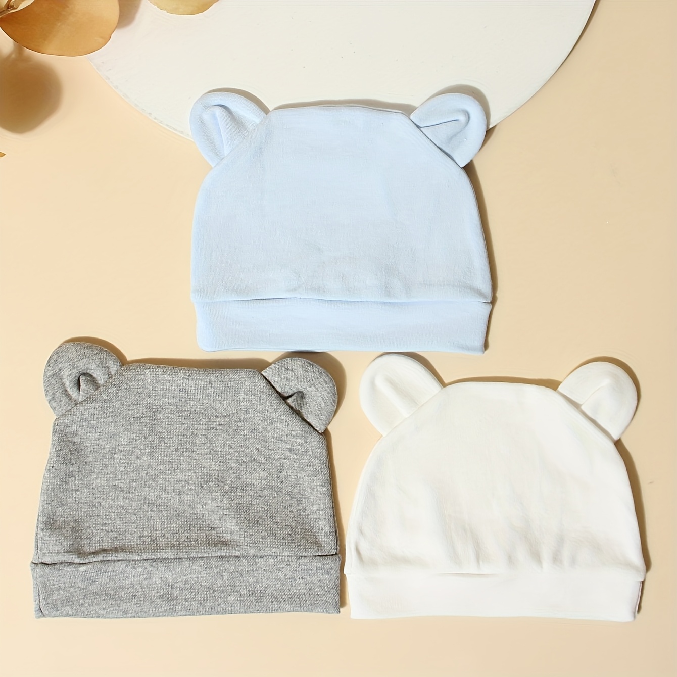 Lapi. 3pcs Set Baby Bear Ear Bonnet, Soft And Skin-friendly, Suitable For Newborns