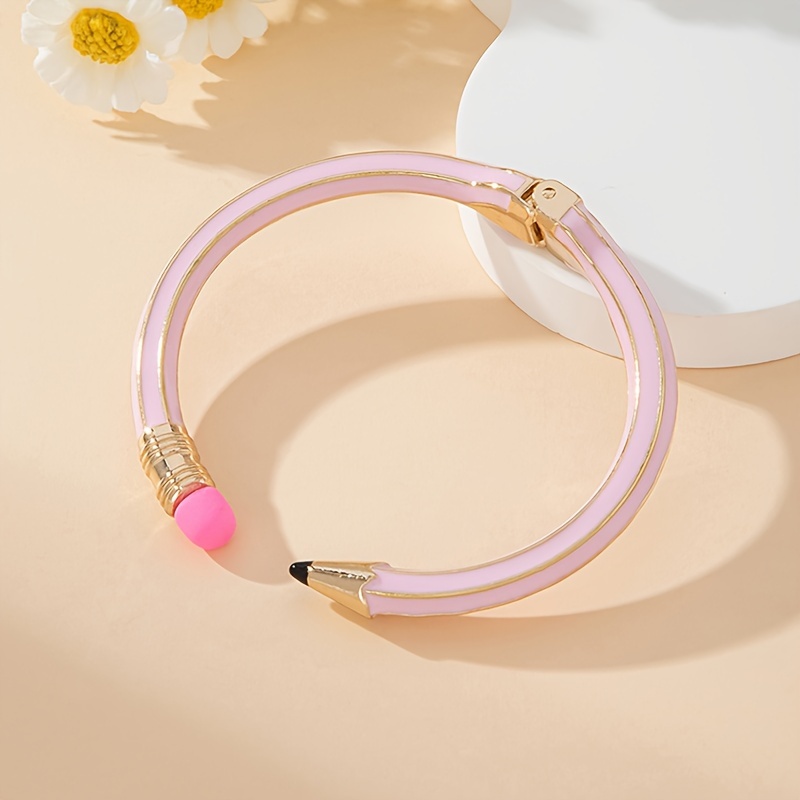 TEMU Pulsera de Lápiz de Estilo - Aleación de , Diseño Ajustable y Abierto para un Uso Fácil, Regalo para Mujeres y Hermanas