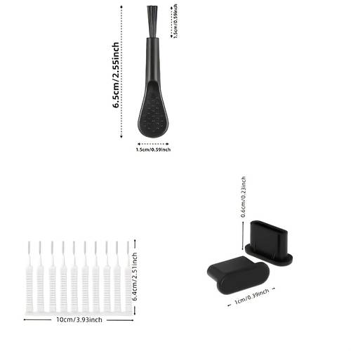 juego de herramientas de limpieza compactas multifuncionales - para puertos de carga, altavoces, teléfonos y cabezales de ducha - un tapón para puerto de carga para la entrada de polvo - y un cepillo seguro para eliminar pelusa/ de pequeños