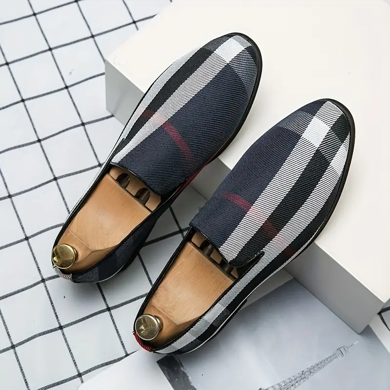 mens casual striped loafer shoes fashionable slip on with round toe low profile pu leather ideal for daily and unisex adult details 0