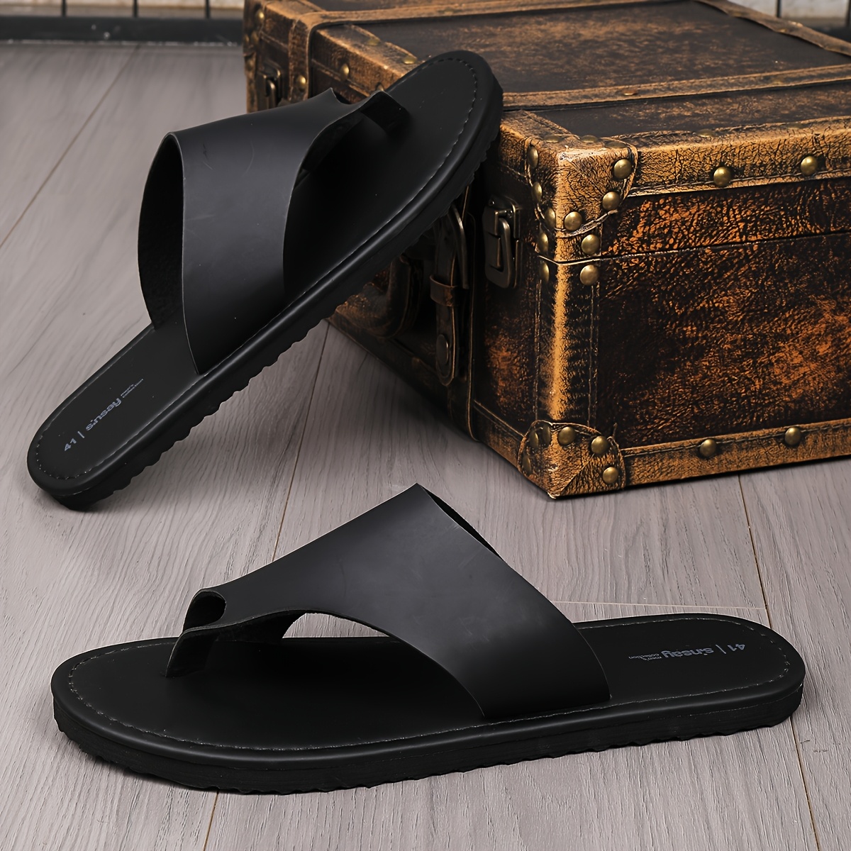 TEMU Sandales d'intérieur noires et antidérapantes, style fin d'été, semelle souple