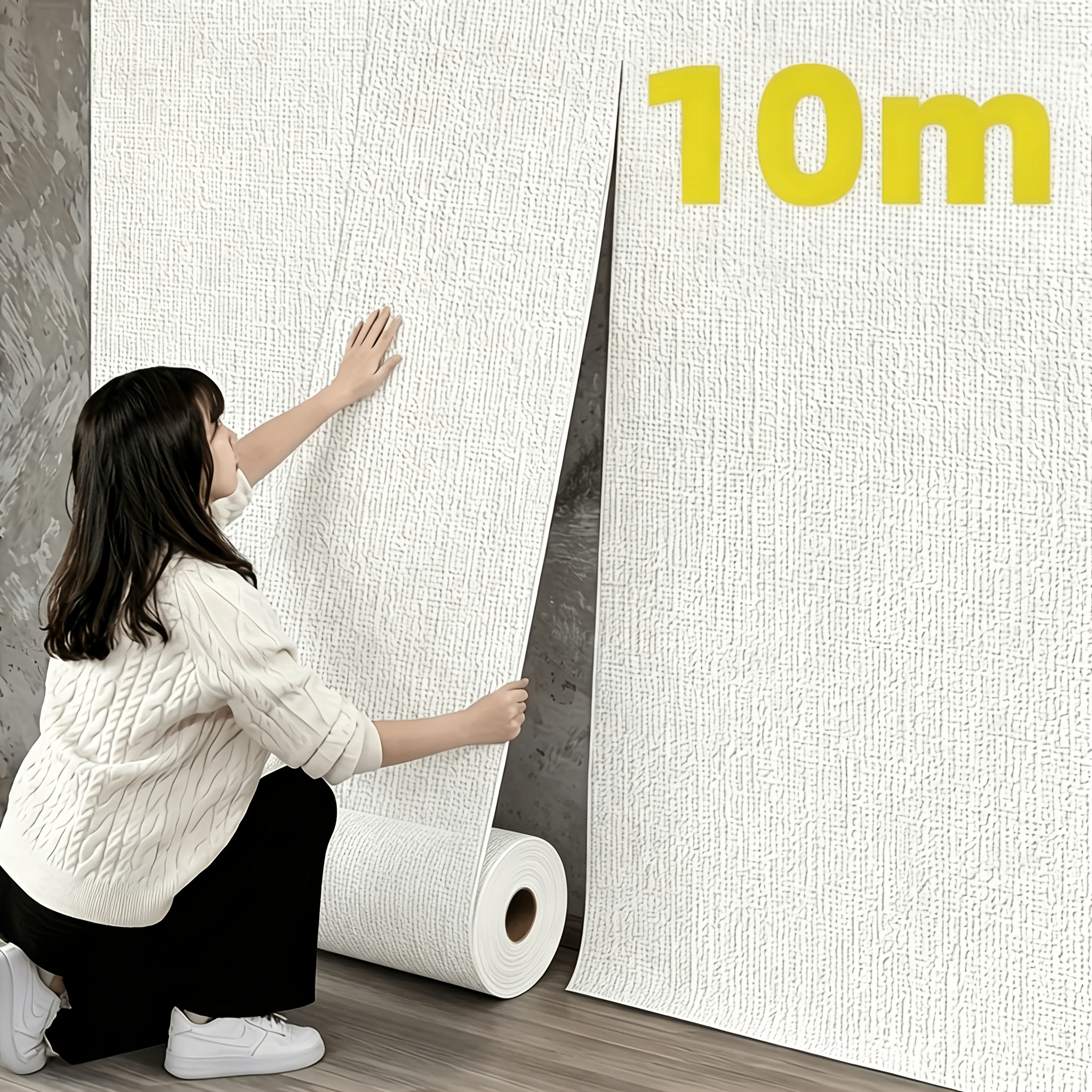 TEMU 1pc, 10 Meters 393.7 Inches 3d Foam Wallpaper Sticker - 2mm Thick Self-adhesive Texture Peel And Paste Wall Panel, Vinyl Removable And Easy To