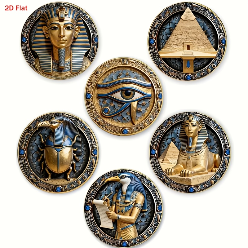 TEMU 6pcs Egyptian Symbol Pattern Wooden Coasters | Suitable For Home Use, Family Gatherings, Cafes, Offices, , Home Decor, New Year Gift