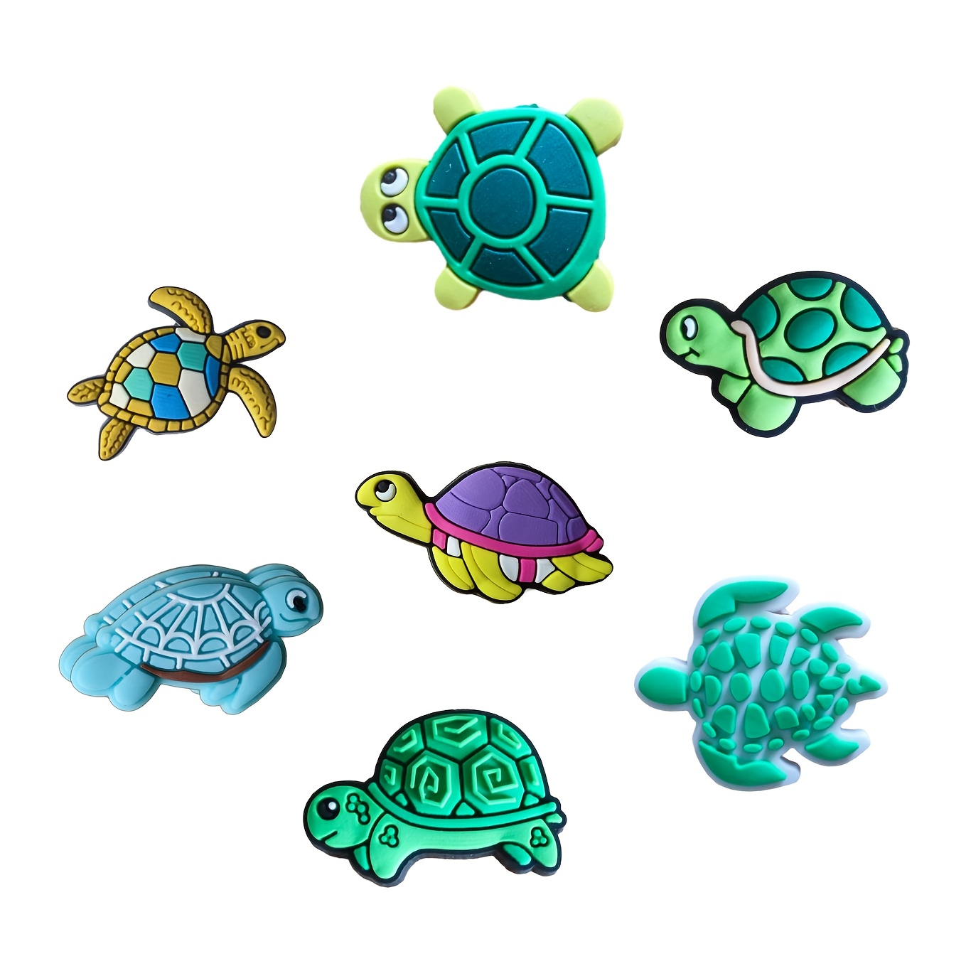 TEMU Set Of 7 Marine-themed Shoe Charms Made Of Pvc, Featuring Tortoise Designs, Perfect For Decorating Shoes And Wristbands, Ideal As Gifts For