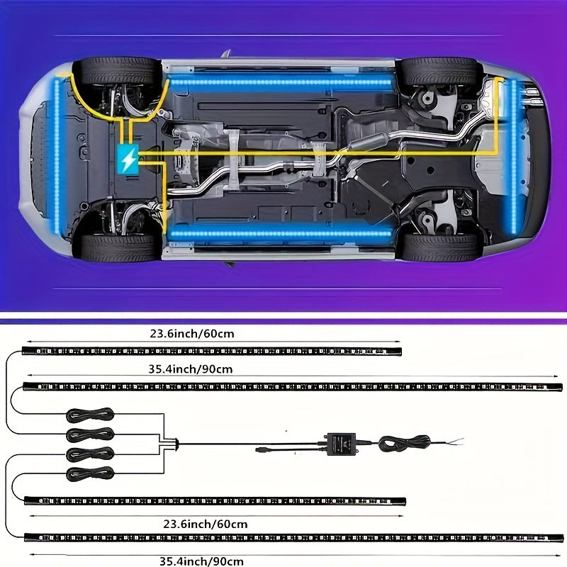 TEMU 4pcs Led Car Bottom Has 2 Functions Of App Control And Wireless Control Car High Brightness Neon Suite
