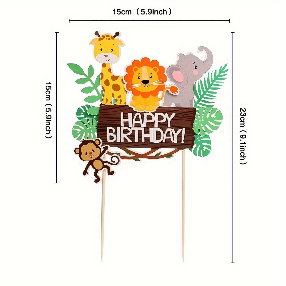 1pc Jungle Animals Happy Birthday Cake Topper Wild Forest Theme Lion Elephant Monkey Cake Picks Baby Shower Halloween Christmas New Year Birthday Party Decorations Supply