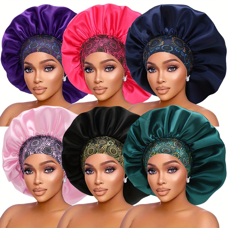 

Luxurious Satin Sleep Cap For Women - Elastic Wide Band, Silky Bonnet For Curly Hair, Shower & Nighttime Use - Bathroom Accessory Shower Cap For Women Silk Hair Bonnet For Sleeping