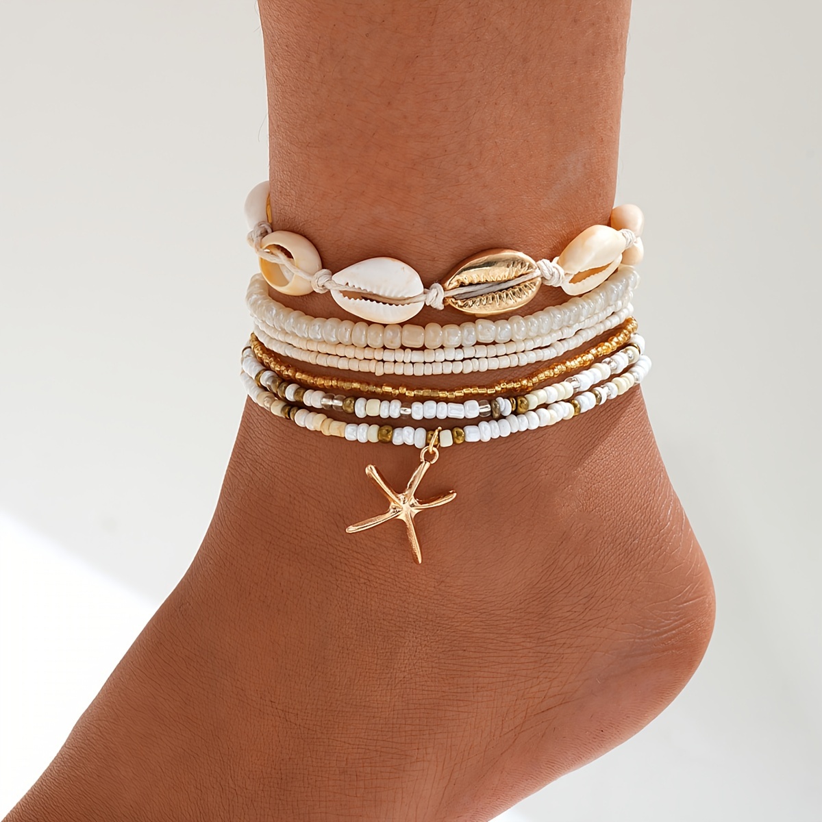 

7-piece Set Anklets For Women, Faux And Starfish Charm, Casual And , Date And Wear