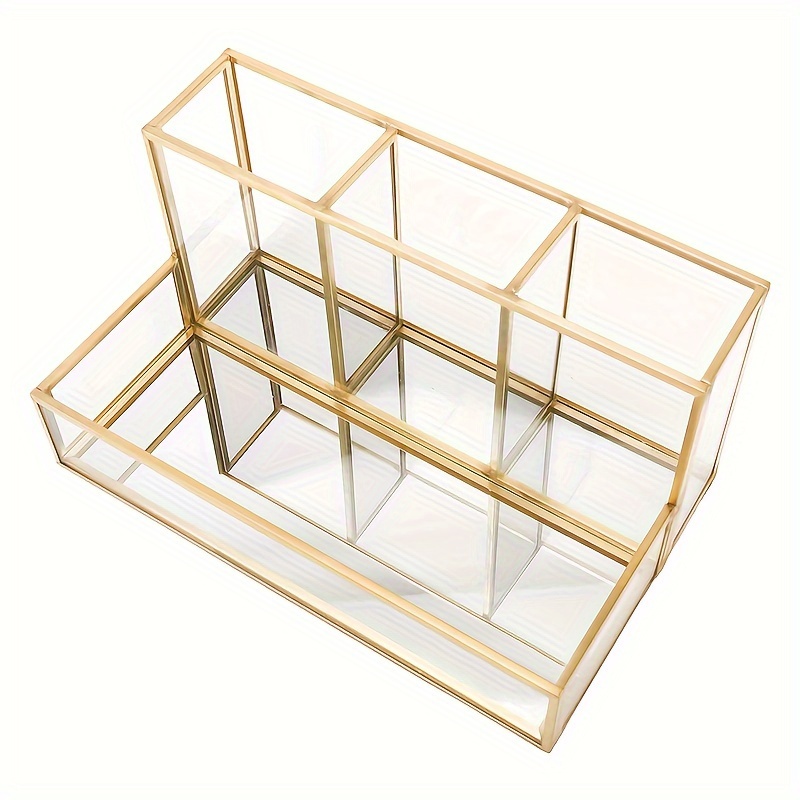 vintage glass makeup organizer with   tray 4 compartment   cover storage box for brushes perfume nail polish lipstick baskets bins containers for  