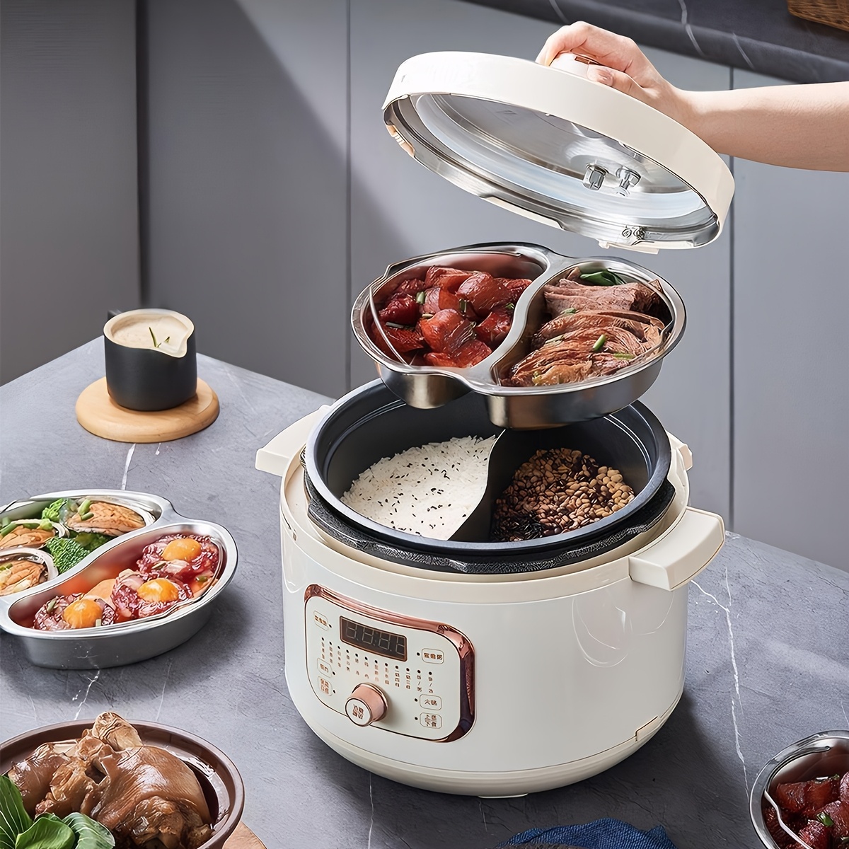 TEMU Electric Pressure Cooker Household Duck Double Bladder Pressure Cooker, 4.5 Liter Multifunctional Rice Cooker Automatic Intelligent, Hot Pot,