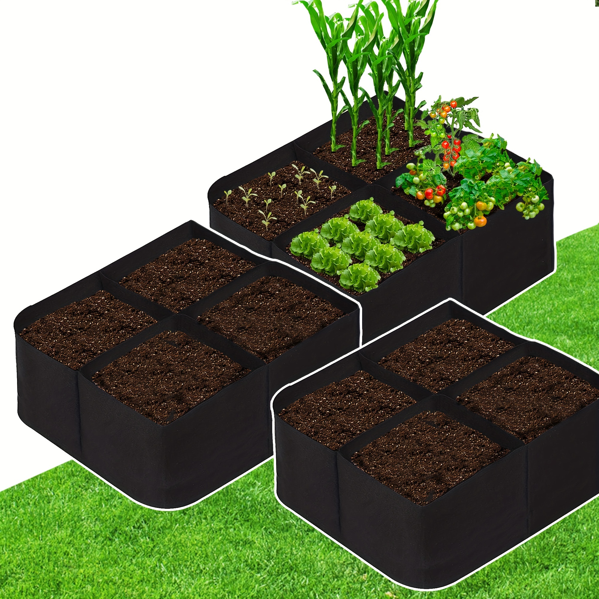 

3 Pack Garden Beds Outdoor, 24x24x12 Inch 4 Grids Plant Grow Bags, Breathable Vegetables Planter Raised Bed For Growing Potatoes Flowers, Square Plant Growing Container Bags For Outdoor Indoor