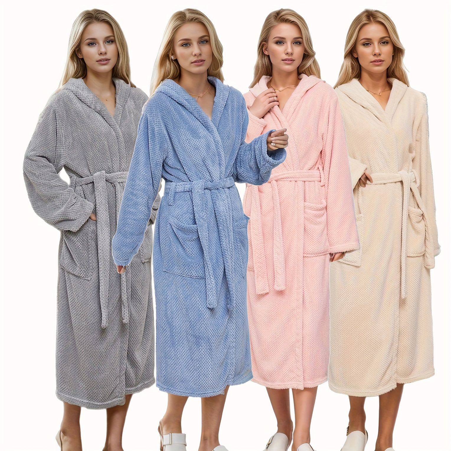 

Ultra-absorbent Women's Hooded Bathrobe With Pockets - Long Sleeve, Plaid Design For Shower & Spa, Includes Large Bath Towel And Skirt