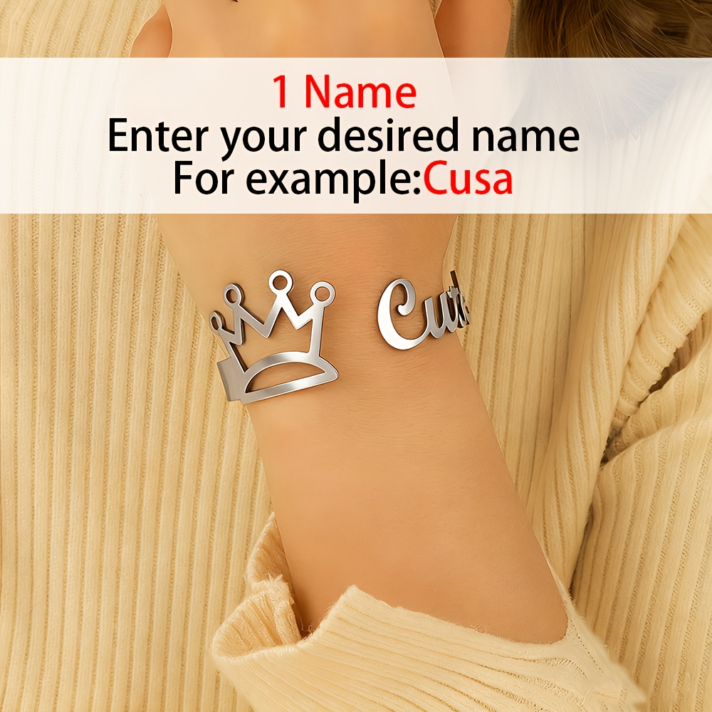 Personalized Princess Crown Name Bracelet, Adjustable Bangle