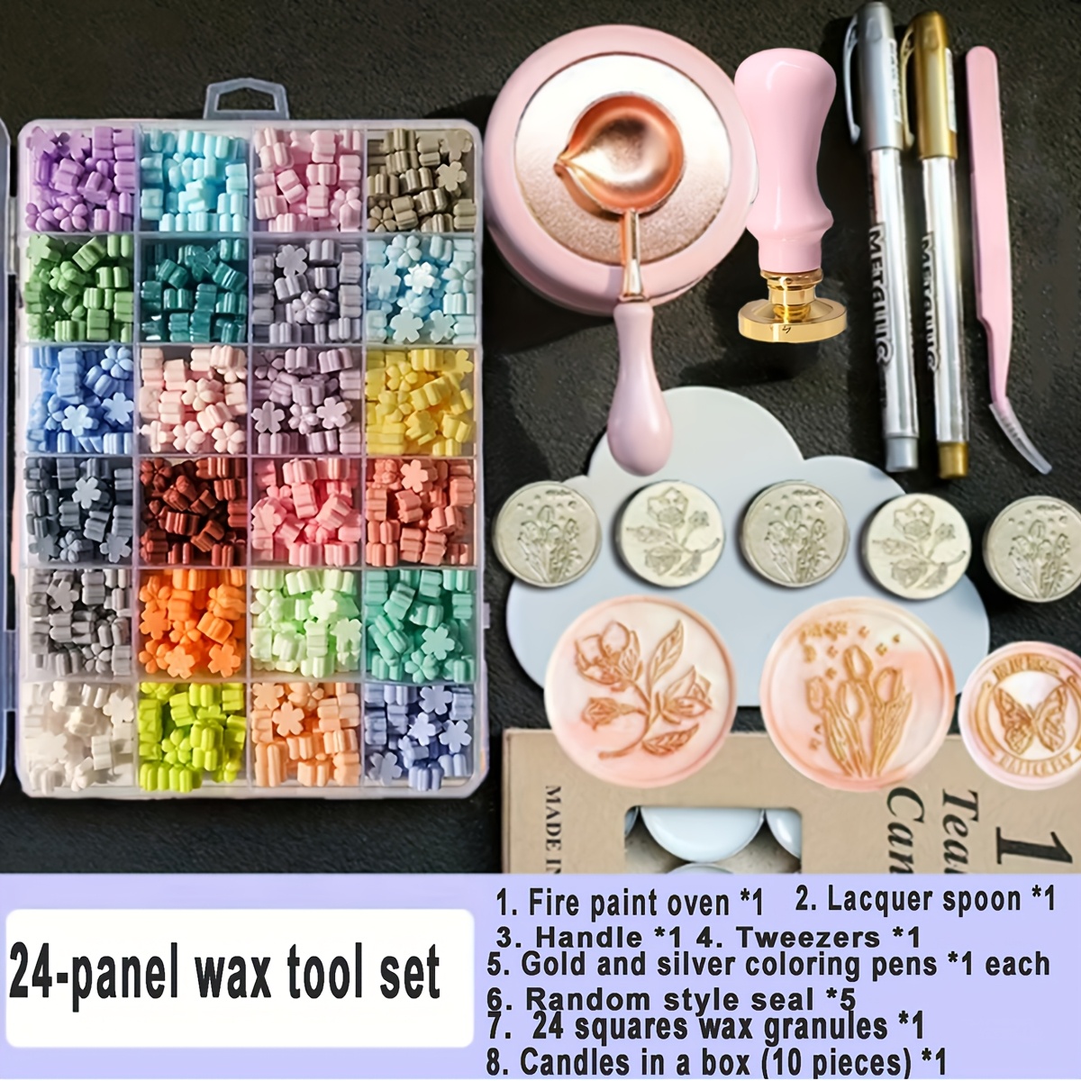 Fire Paint Seal Paint Tool Paint Seal Head Wax 24 Grid Fire Paint Set(5 Pieces Of Random Pattern Seal)