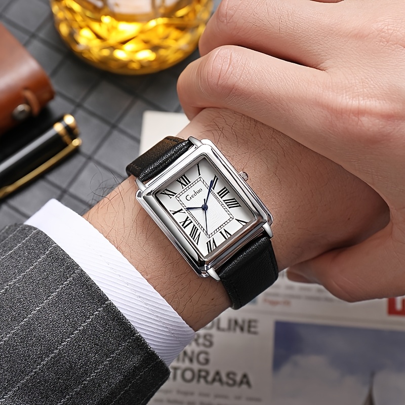 TEMU 1pc Designer Rectangular 's Wristwatch Business Watch Men's Watch, Without Battery