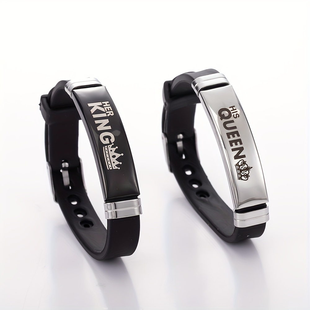 pcs set couple bracelets stainless steel silicone design Temu