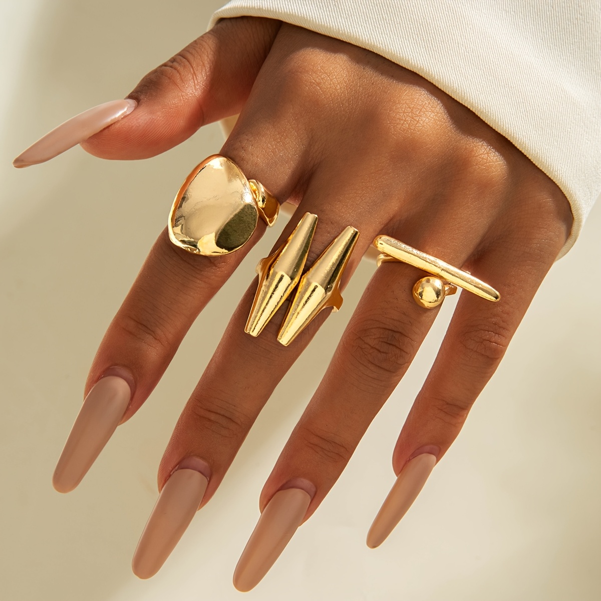 Image of 3pcs Set Of Fashionable And Unique Irregular Metal-style Rings, Suitable As A Gift For Women's Prom, Party, Or Gathering