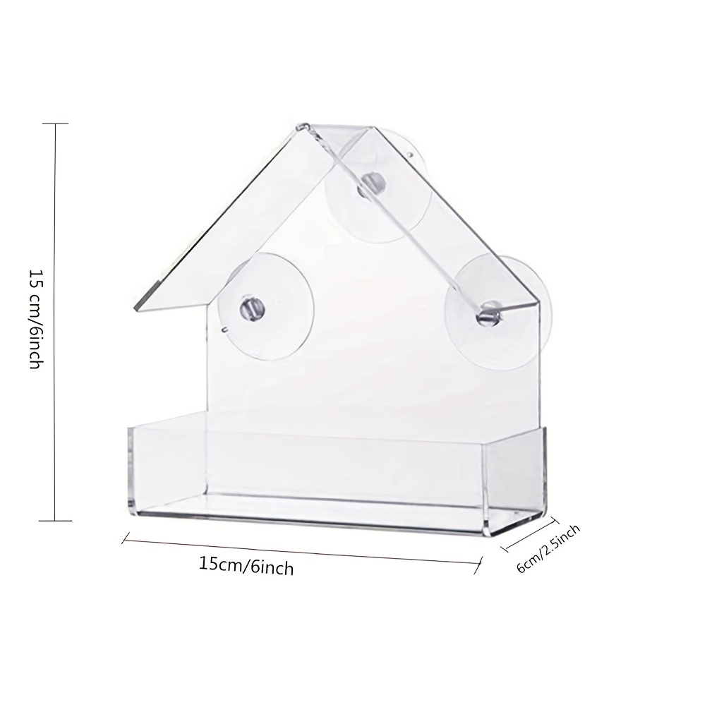 TEMU Sucker Bird Feeder Clear Acrylic Room Type With Feeding Trough Window-mounted - Transparent, Bird Cage With Design, Small Birds, Durable Material, Ideal For Outdoor , Bird Cage Accessories