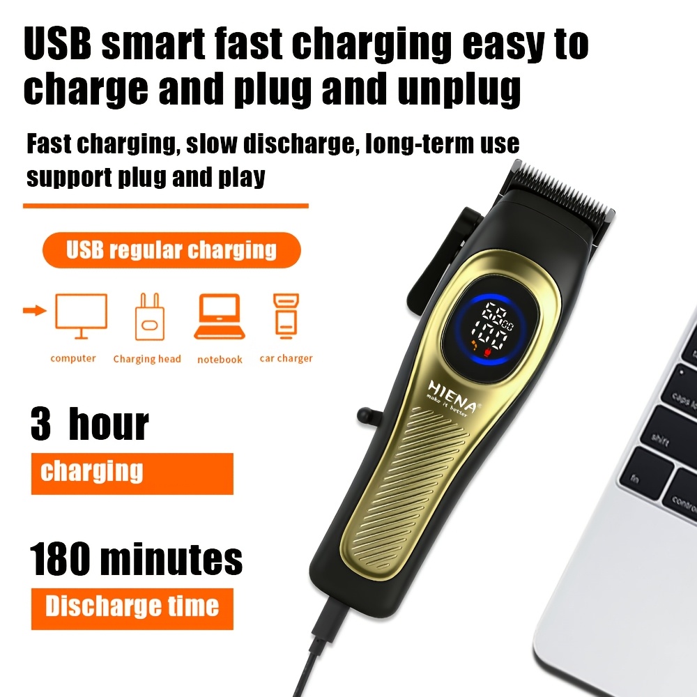   1 2pcs electric hair clipper adopts design   with stainless steel sharp blade and silent motor supports pushing slicked back hair and gradient styling